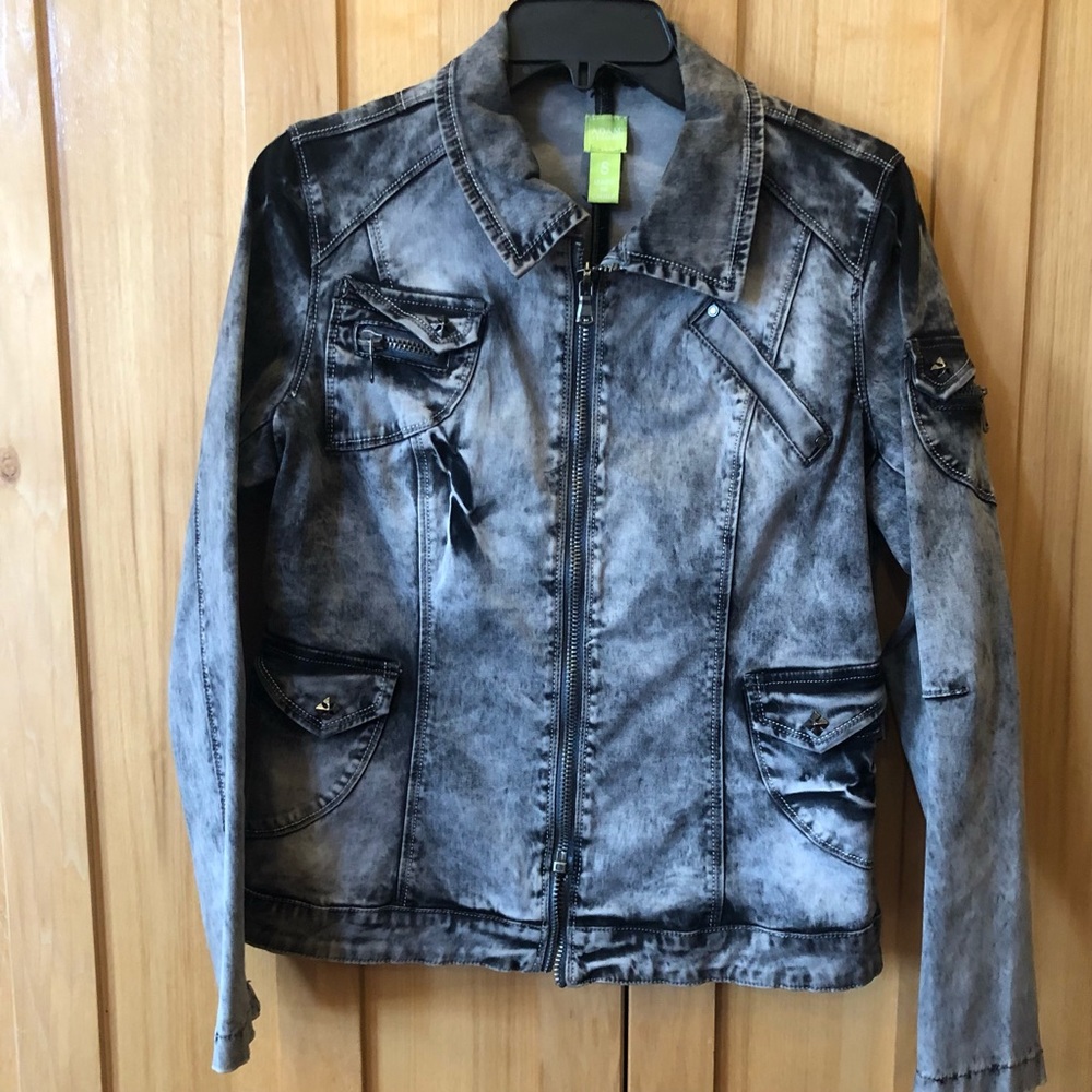 Adam Jacobs Black Zippered Stonewashed Jean Jacket Small